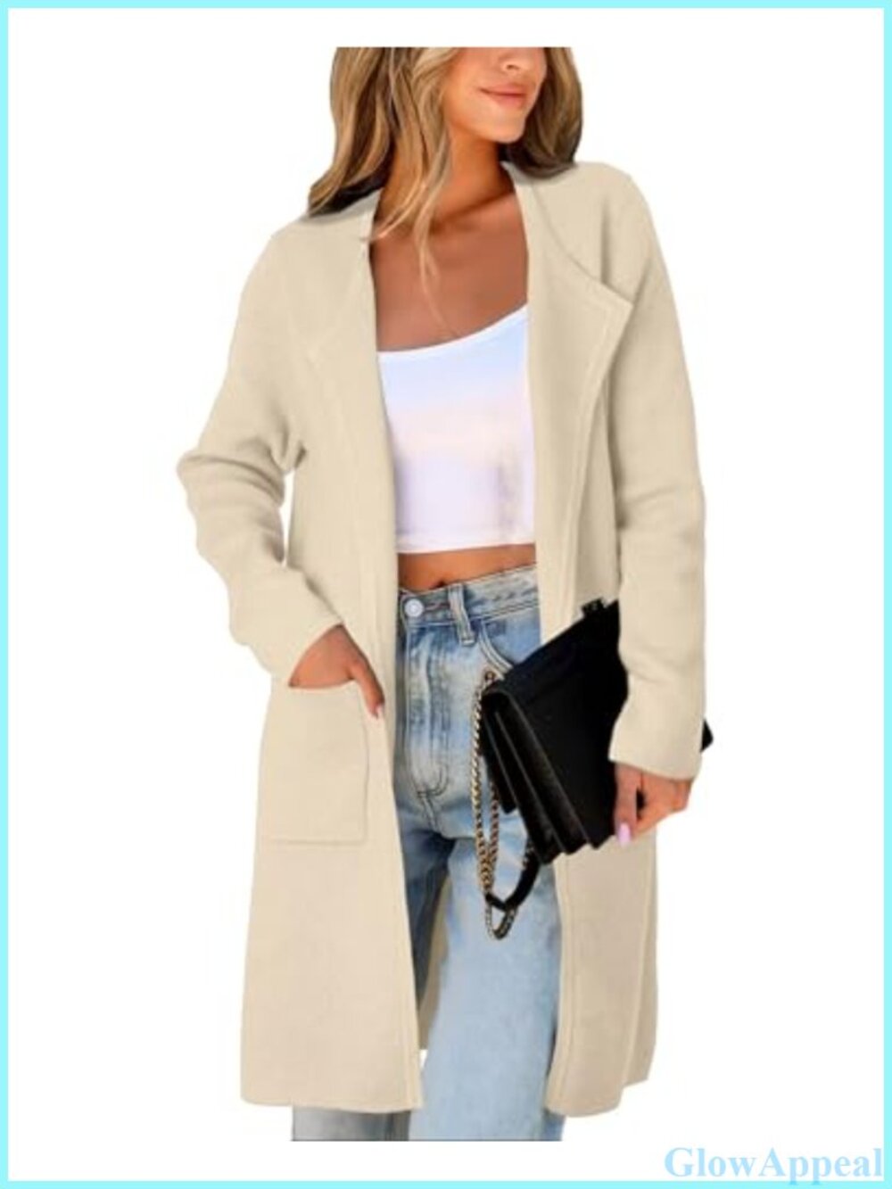 Open Front Knit Cardigan Long Sleeve Lapel Coatigan Casual Sweater